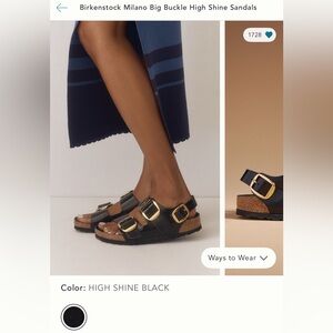 Birkenstock Milano High Shine Black Sandals with Gold Buckles